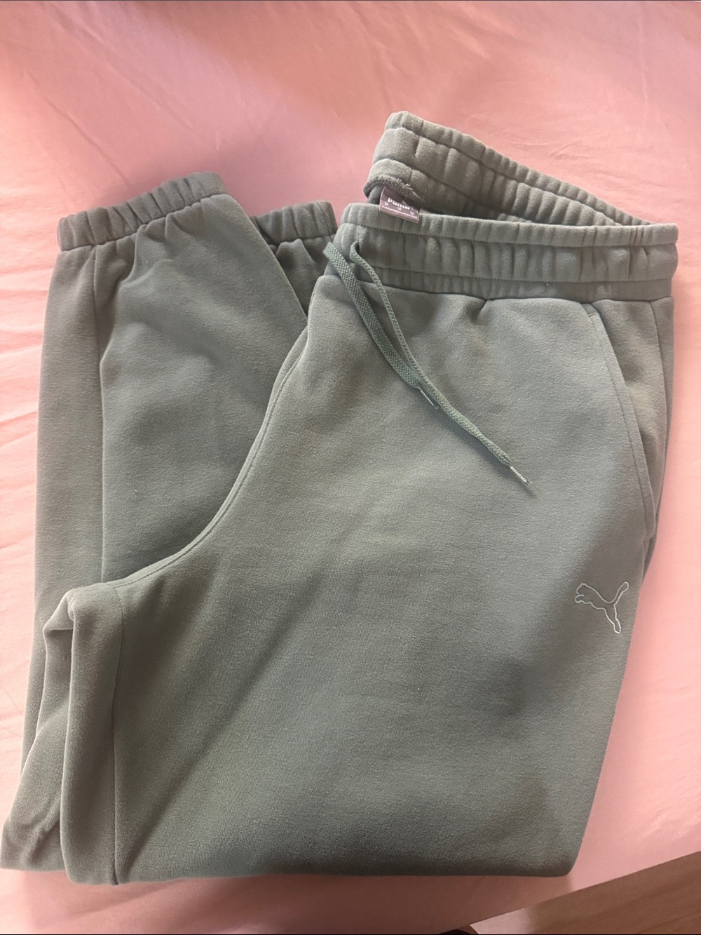 Puma Olive Green Fleece Joggers with Drawstring